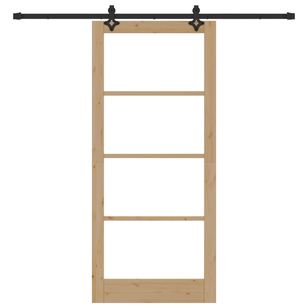 Porta Scorrevole  con Set di Ferramenta 93x211 cm Legno Massello di Pino