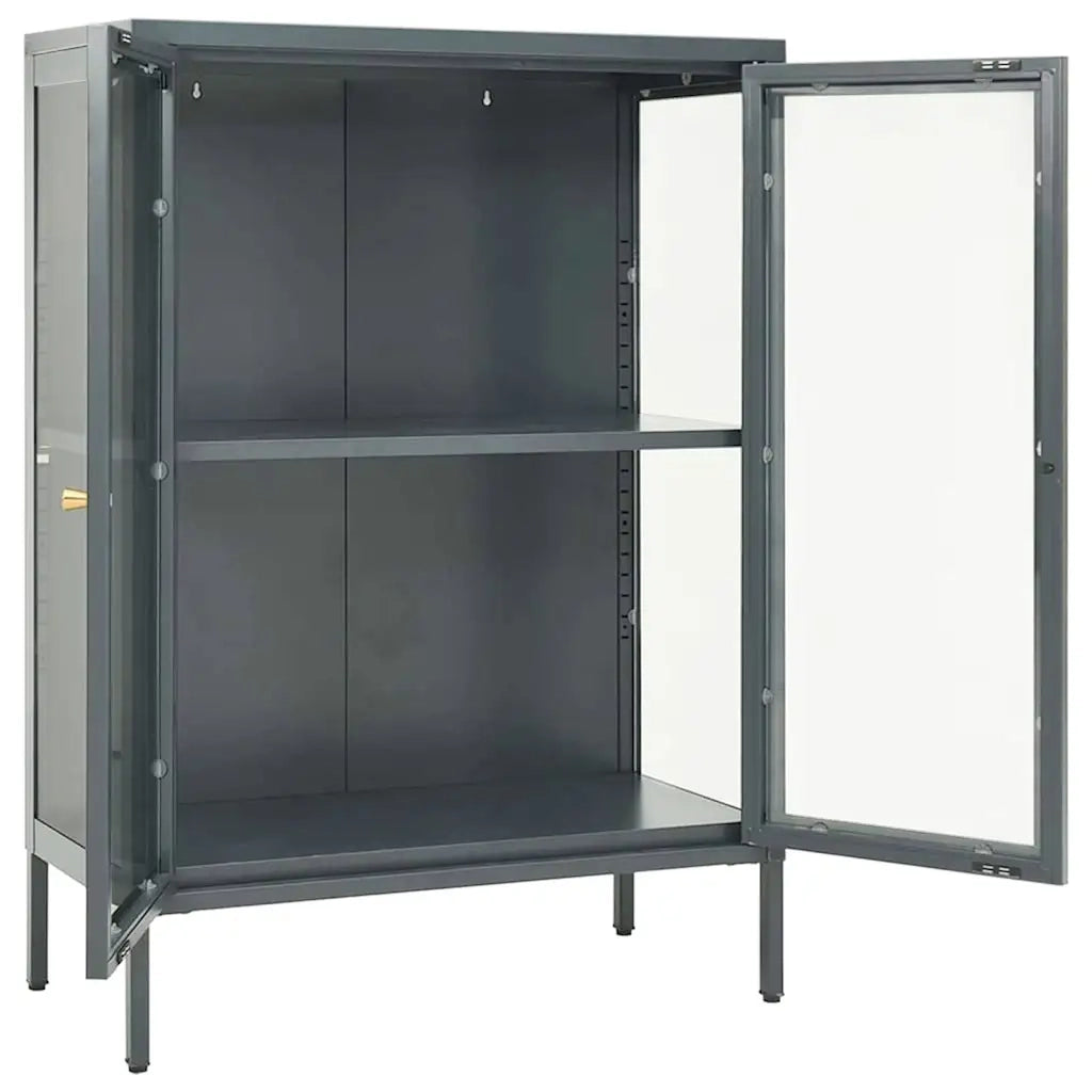 Credenza | Madia | Buffet da pranzo | Armadio da pranzo Antracite 75x35x105 cm in Acciaio e Vetro