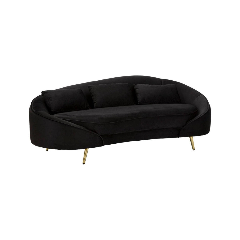 Divano fisso 3 posti Verte, Sofà dritto, Divanetto per salotto, Poltrona matrimoniale con contenitore, 185x84 h68 cm, Nero e Oro