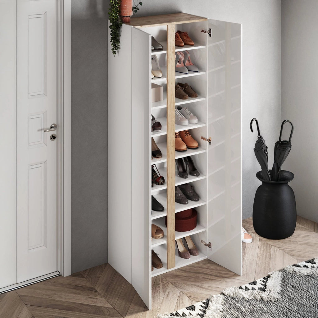 Gradoli, Armadio Multiuso 2 Ante 8 Ripiani, 70x185h cm Bianco Lucido