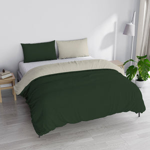 Copripiumino Matrimoniale con Sacco e Federe Double Face Verde Oliva/Panna