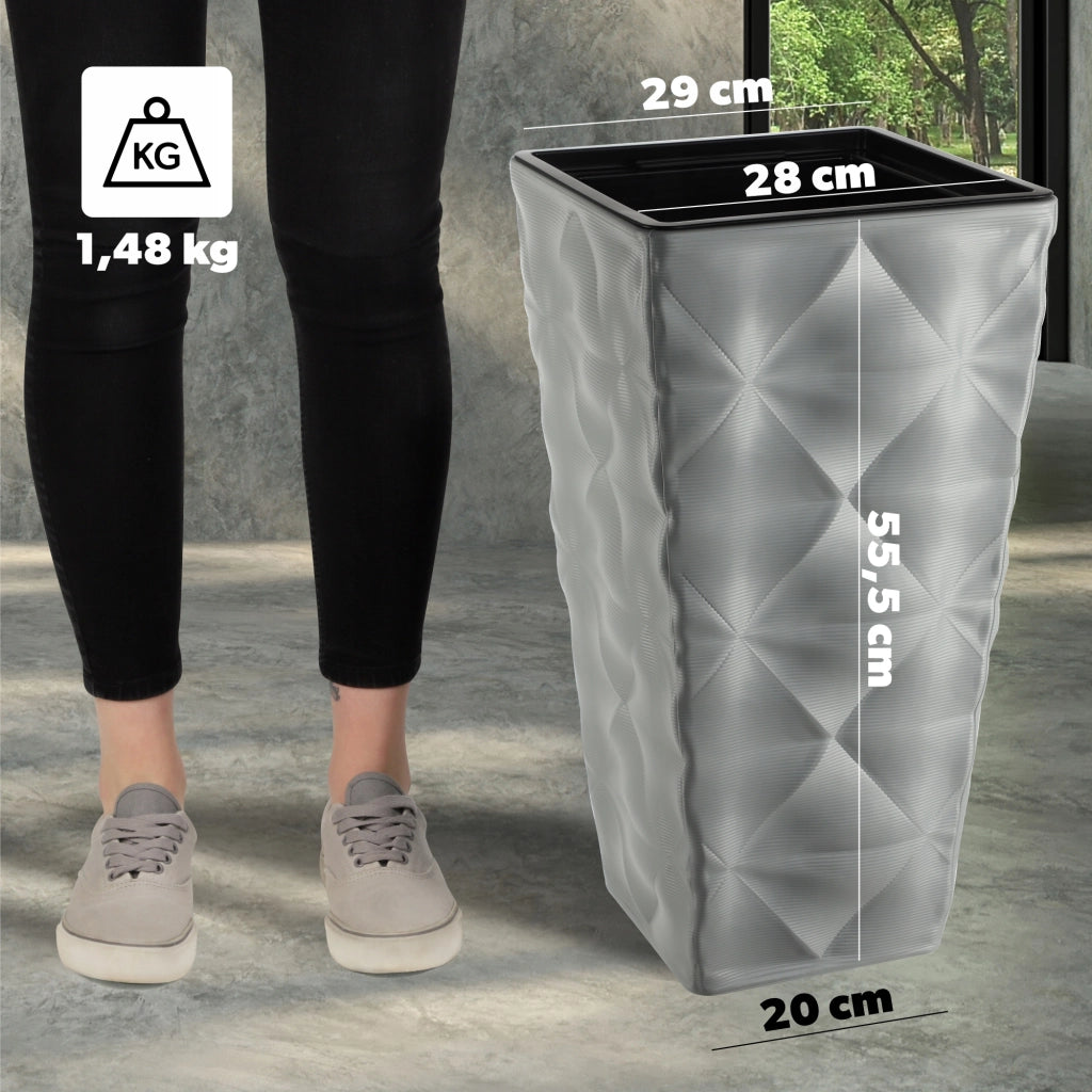 Vaso da giardino alto e grande KADAX con inserto per fiori, ideale per terrazze, 56 cm, grigio.
