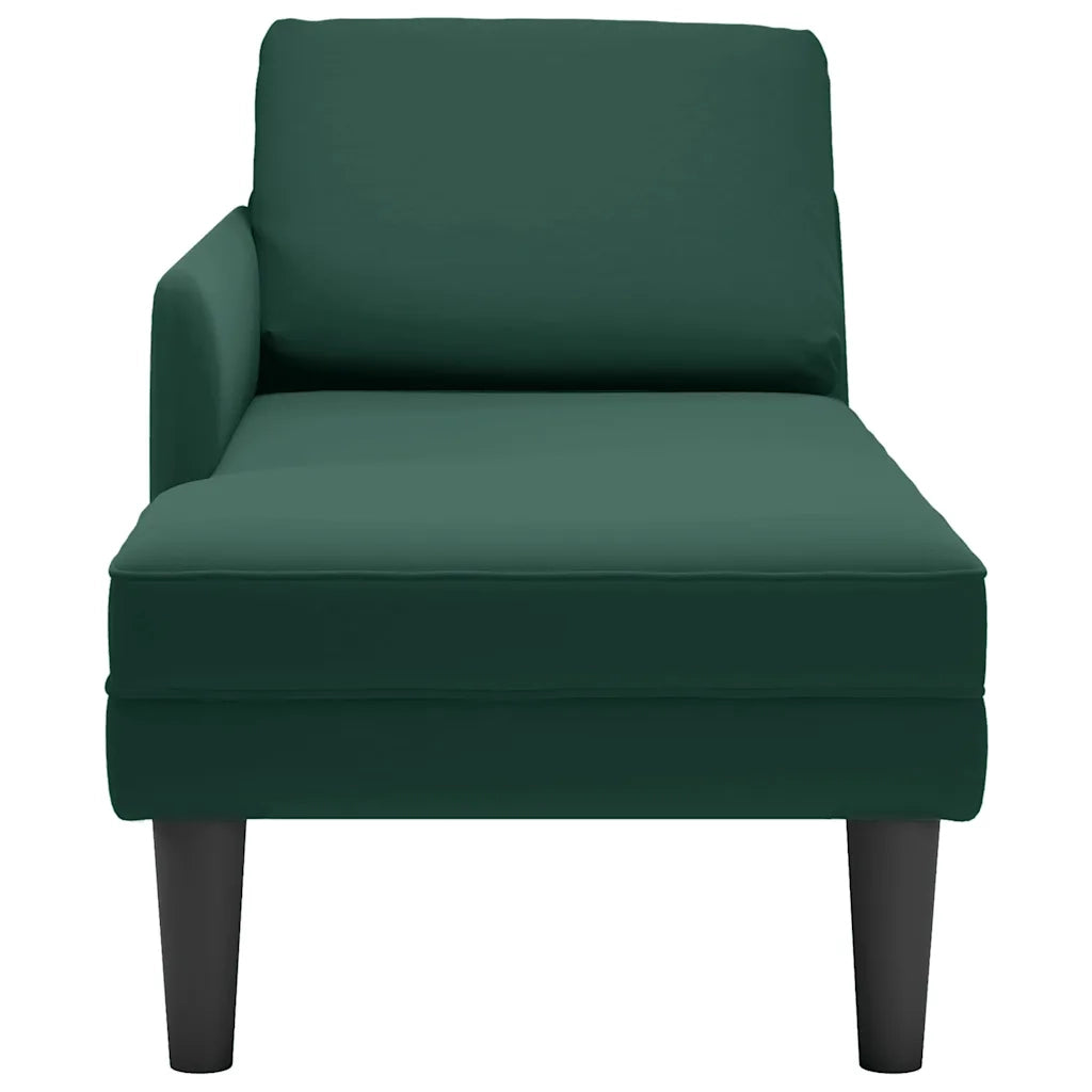 Sdraio con Cuscino e Bracciolo Destro in Velluto Verde Scuro
