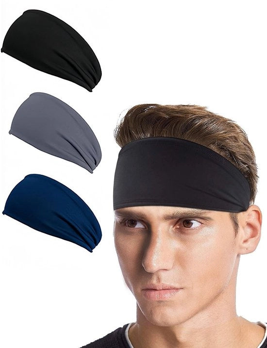 Set di 3 fascette sportive - Nero/Blu ghiaccio/Marino - Super elastiche - Adatte per corsa atletica/pallacanestro/fitness - Esperienza di indossamento confortevole - Fascetta sportiva