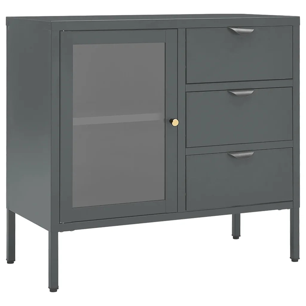 Credenza | Madia | Buffet da pranzo | Armadio da pranzo Antracite 75x35x70 cm in Acciaio e Vetro Temperato