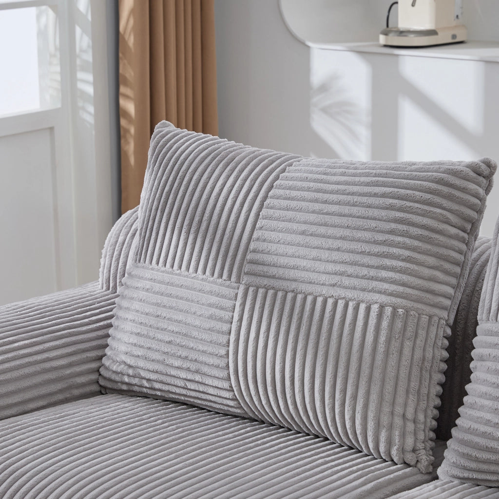 DIVANO Modulare 2 posti 200x99x80 cm in corduroy grigio chiaro con portalbicchiere