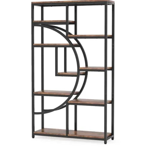 Libreria geometrica a 9 ripiani aperti in metallo e finitura legno