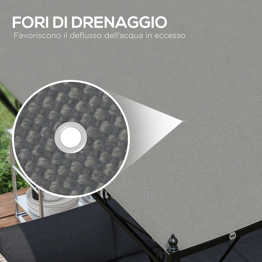 Telo di Ricambio per Pergola da Giardino 297x297 cm con 16 Fori di Drenaggio Grigio