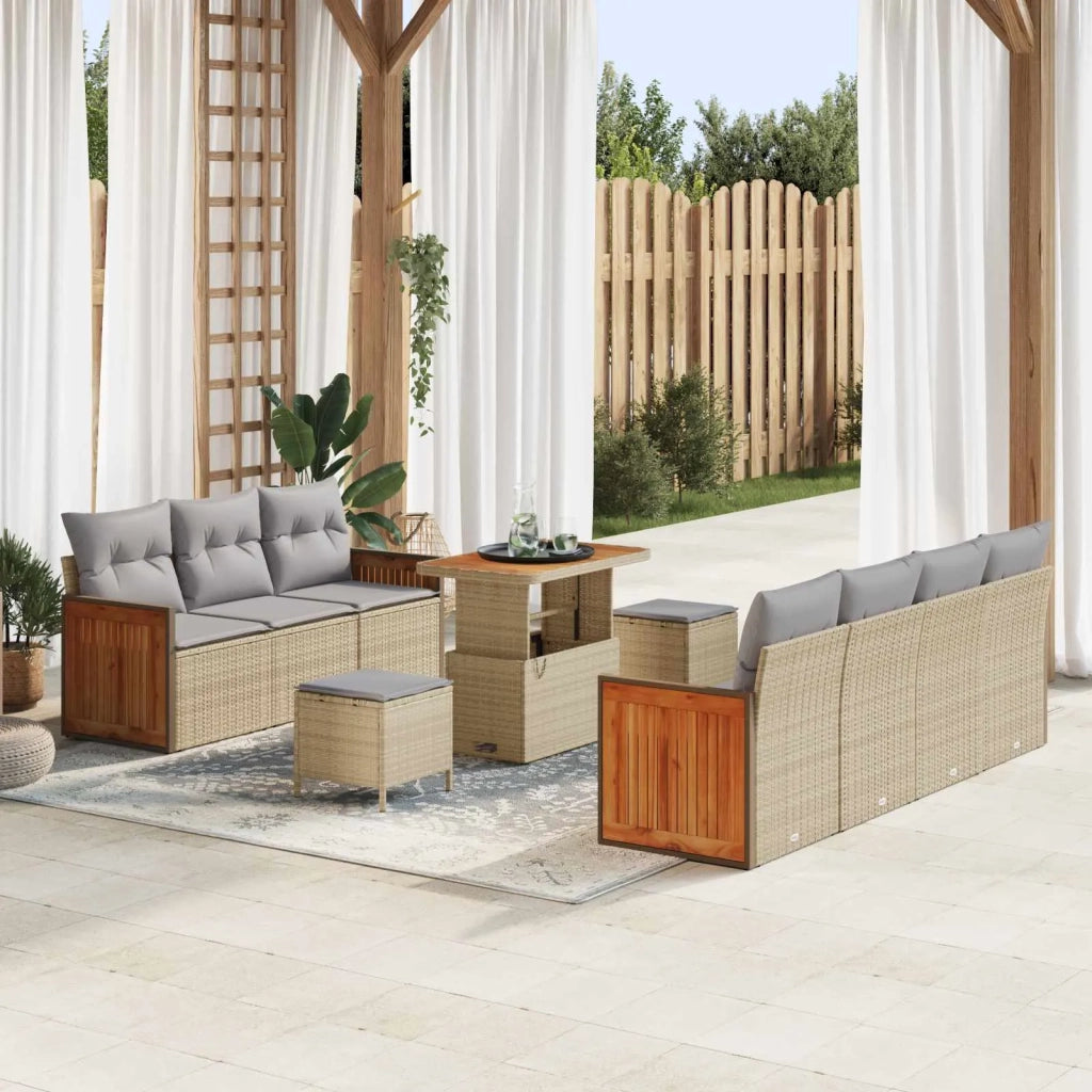 Set Divano da Giardino con cuscino 10 pcs Beige e Grigio Chiaro 3363142