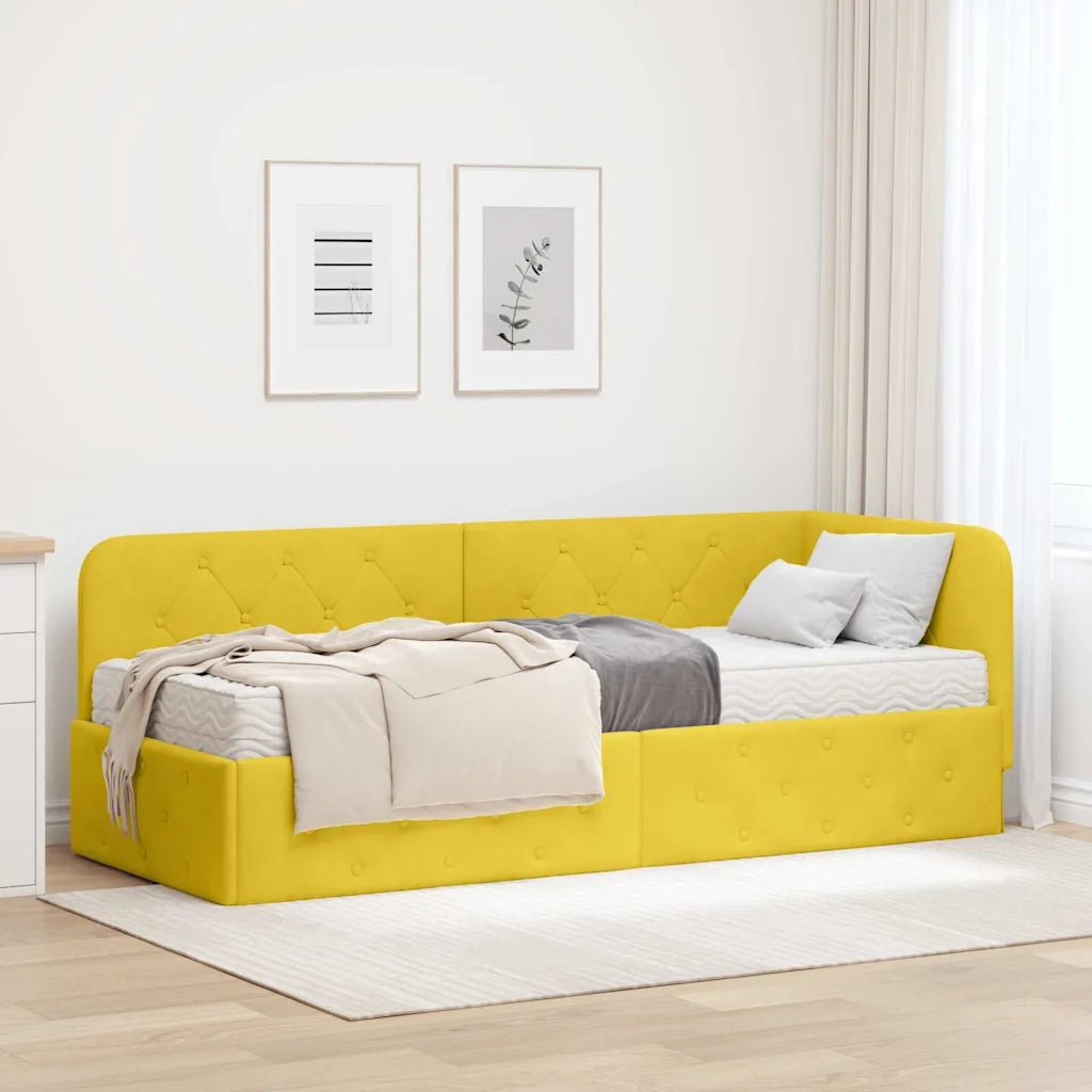 Letto singolo | Letto per adulti | Cornice del letto ad angolo Giallo 80 x 200 cm Velluto