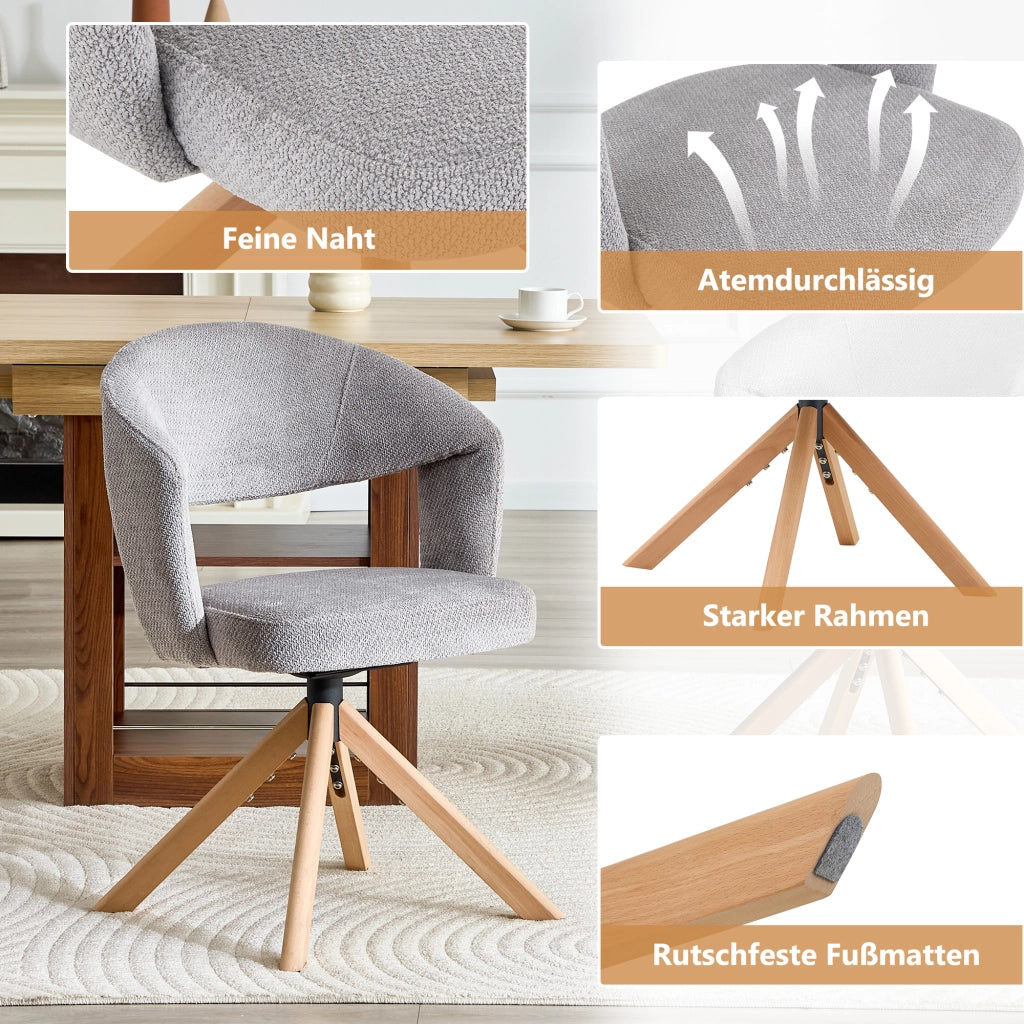 SEDIA Girevole Set da 2 pezzi Tessuto grigio e legno massello