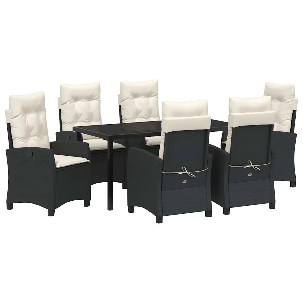 Set da Pranzo per Giardino con cuscino 7 pcs Nero polyrattan