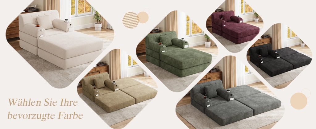 Poltrona letto compatta con funzione letto schienale alto tasche laterali e portabicchieri in tessuto cord beige