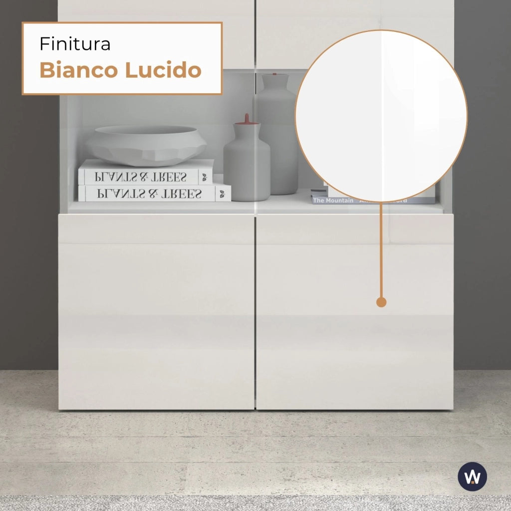 WHOUS Vetrinetta espositiva Egypt con 2 ante e 4 ripiani bianco lucido 80x38x160 cm