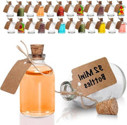 Collezione di 32 Mini Flaconi in Vetro da 50ml con Tappi in Bambù - Decorazioni di Matrimonio e Feste