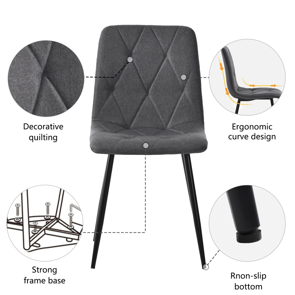 Tavolo da pranzo per 4 persone con 4 sedie, in MDF e tessuto di lino, stile moderno, per cucina e sala da pranzo, grigio