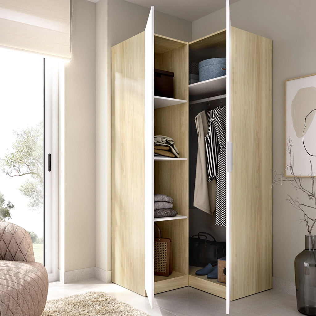 Armadio Camera da Letto Luber, Guardaroba 2 Ante Appendiabiti, 95x204h cm Bianco