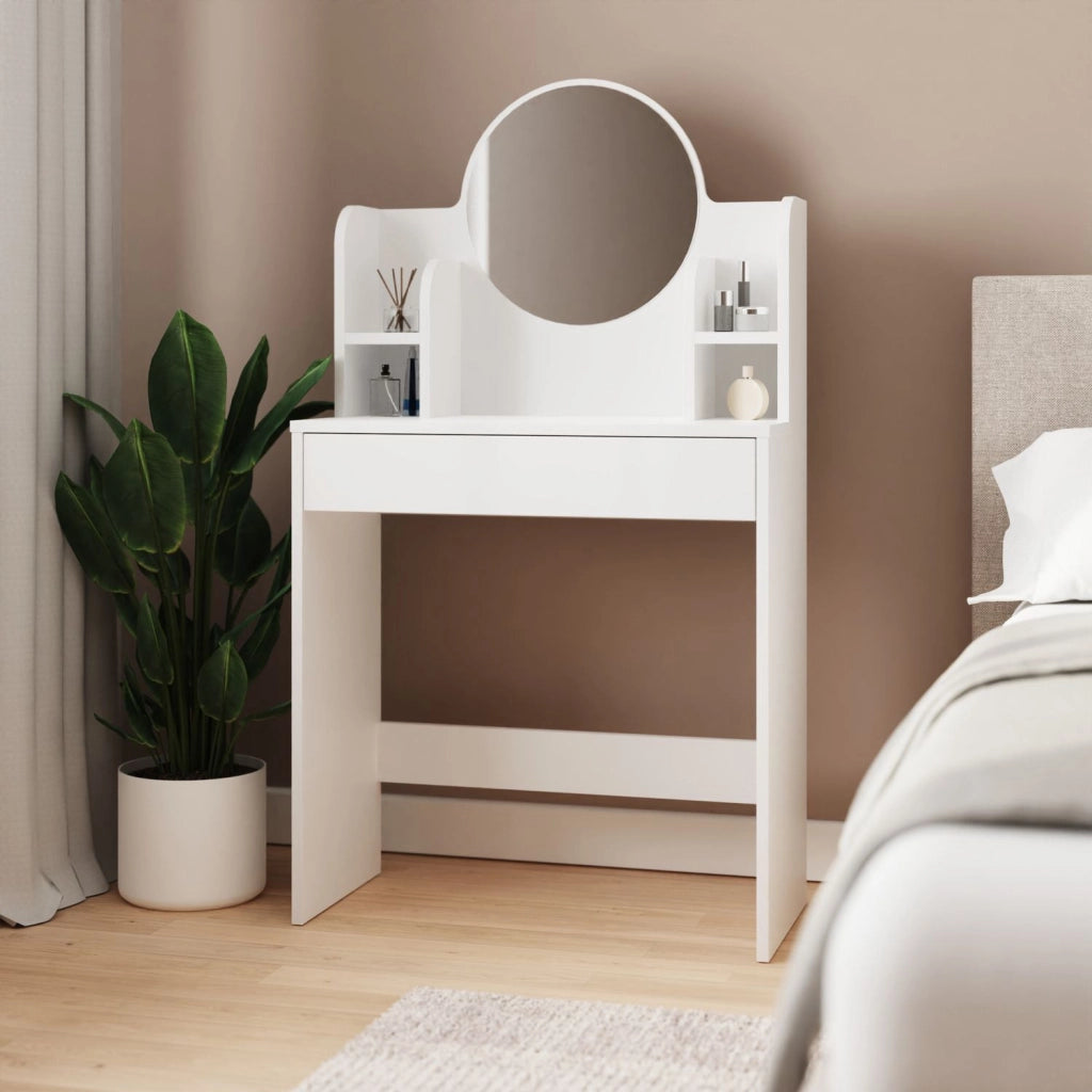Tavolino da toilette "Idis" con specchio in legno - 75 x 35 x 135 cm - Bianco