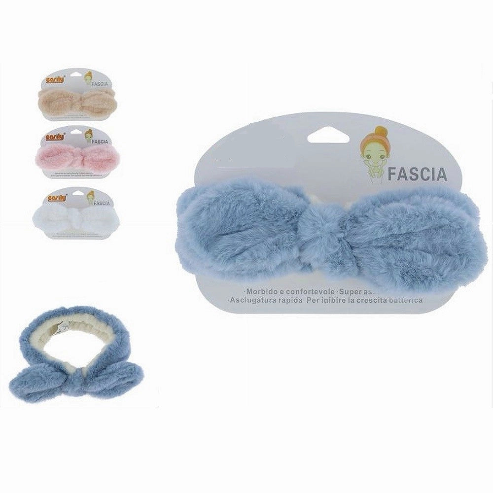 Trade Shop - Fascia Per Capelli Doccia Shampoo Trucco In Spugna Fiocco Peloso 4 Colori 87251 -