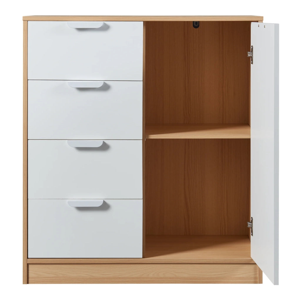 Cassettiera pratico mobile contenitore per ingresso soggiorno camera da letto 90 x 80 x 40 cm MDF effetto rovere bianco 03_0009320