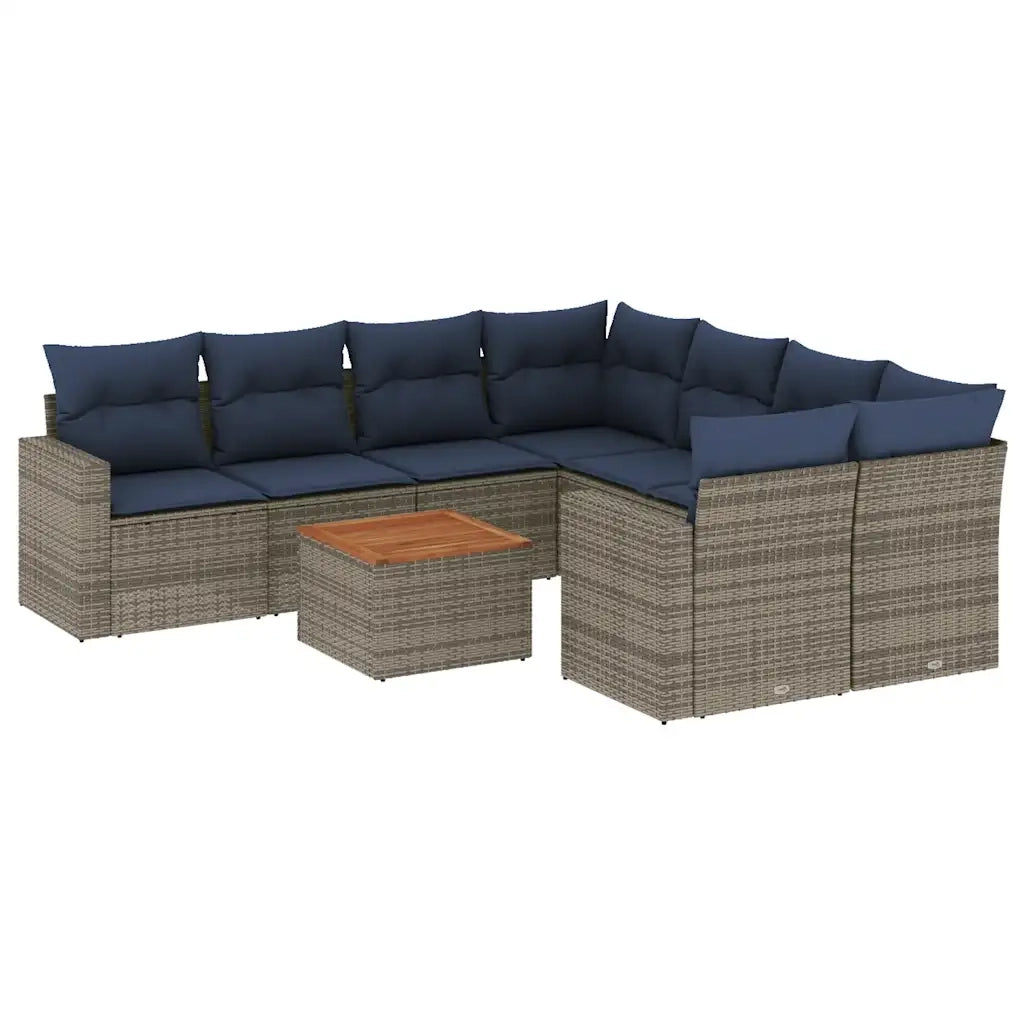 Set Divani da Giardino 9 pz con Cuscini Grigio in Polyrattan 3256383