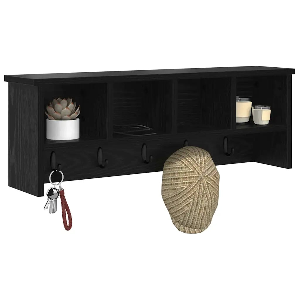 Appendiabiti a muro con lo scaffale Rovere Nero 75 x 16 x 26 cm 874316