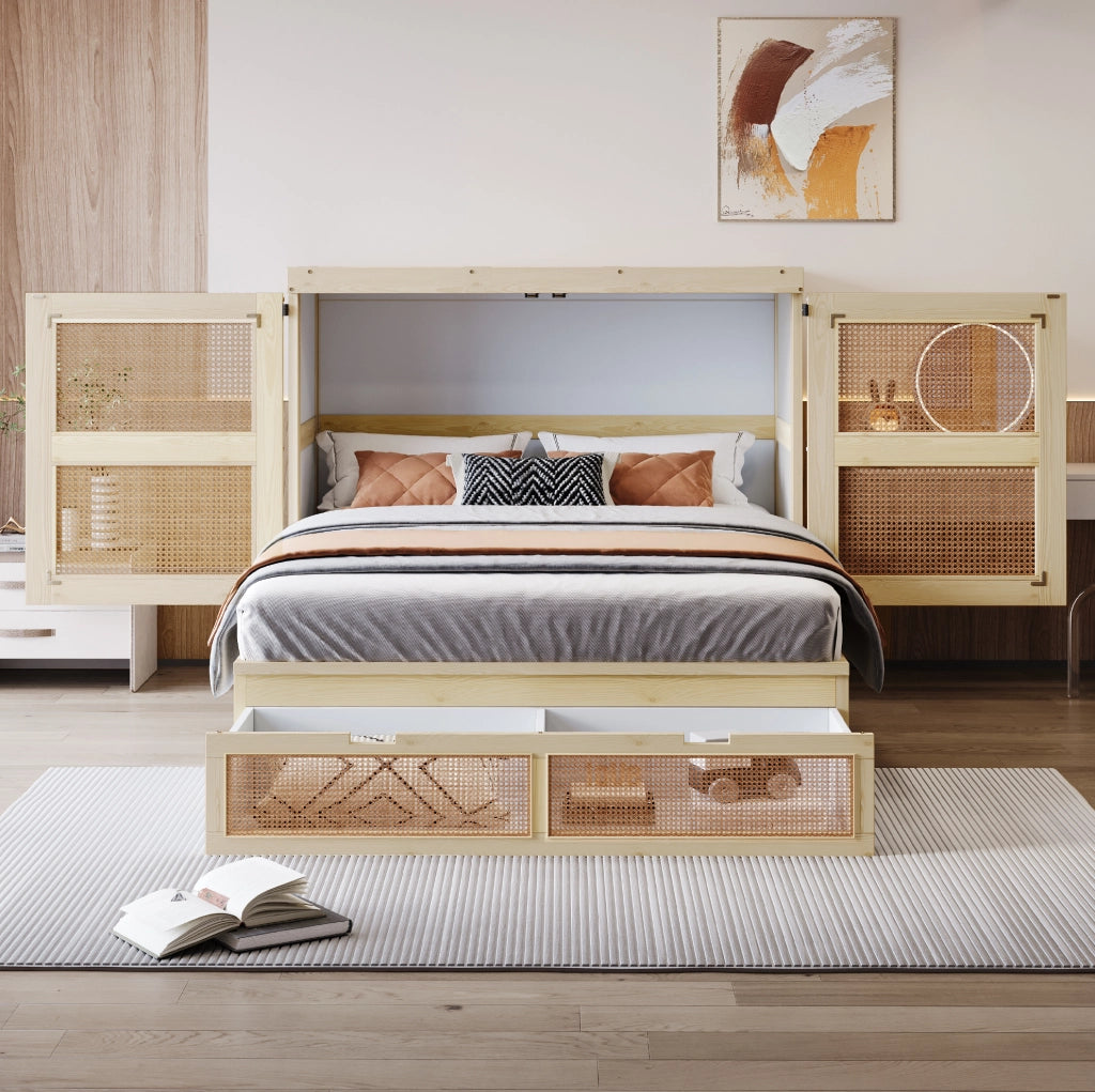 Letto a scomparsa 140 x 200 cm con design salvaspazio e contenitore