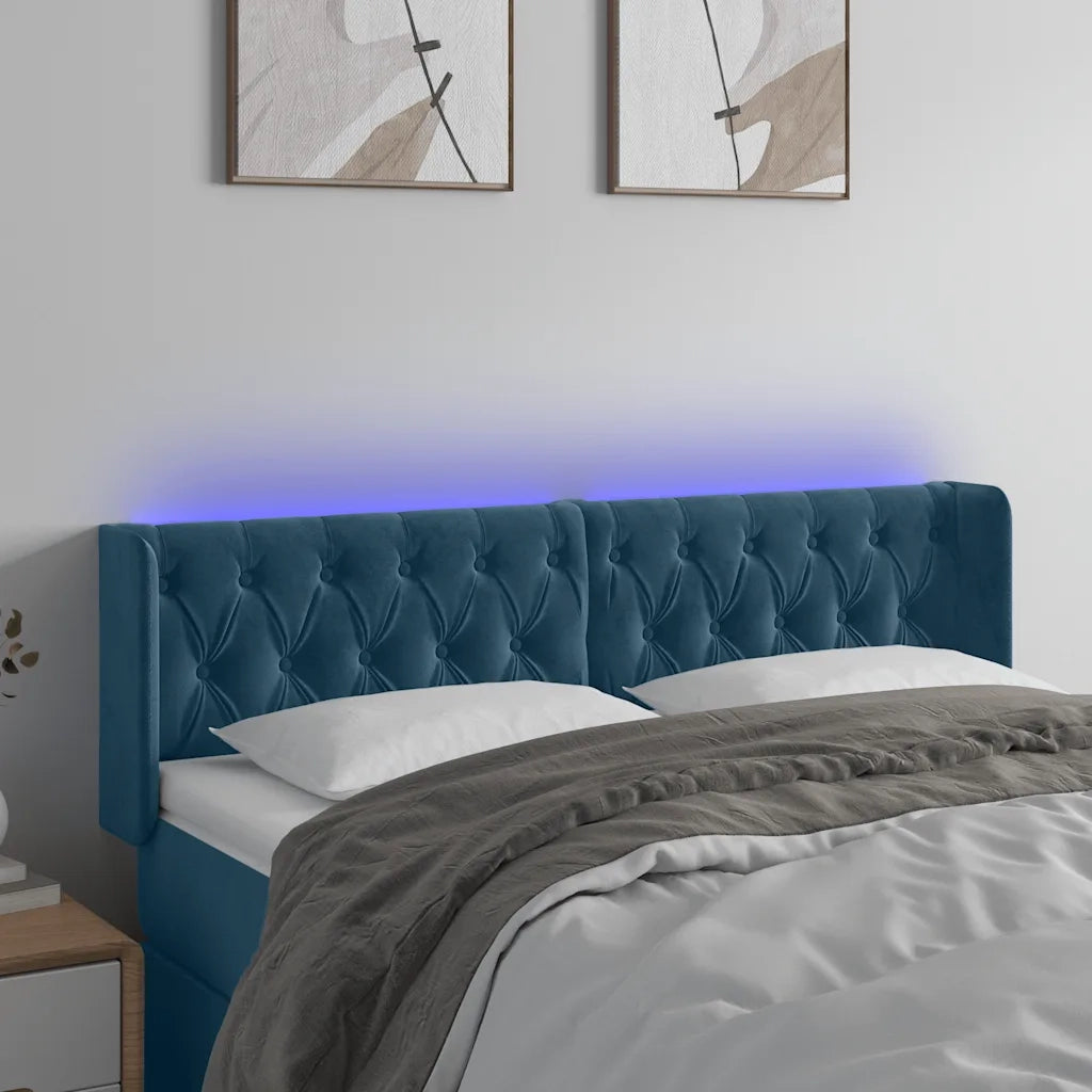Testiera a LED Blu Scuro 147x16x78/88 cm in Velluto 3123624