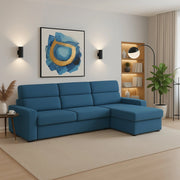 Vigonovo, Divano Fisso con Penisola Sfoderabile Made in Italy, 280x160 cm blu