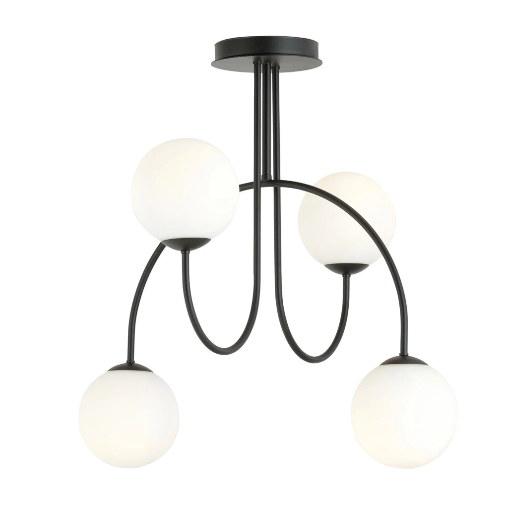 Plafoniera Moderna Utu 4 Luci In Acciaio Nero E Vetro Bianco 50 Cm