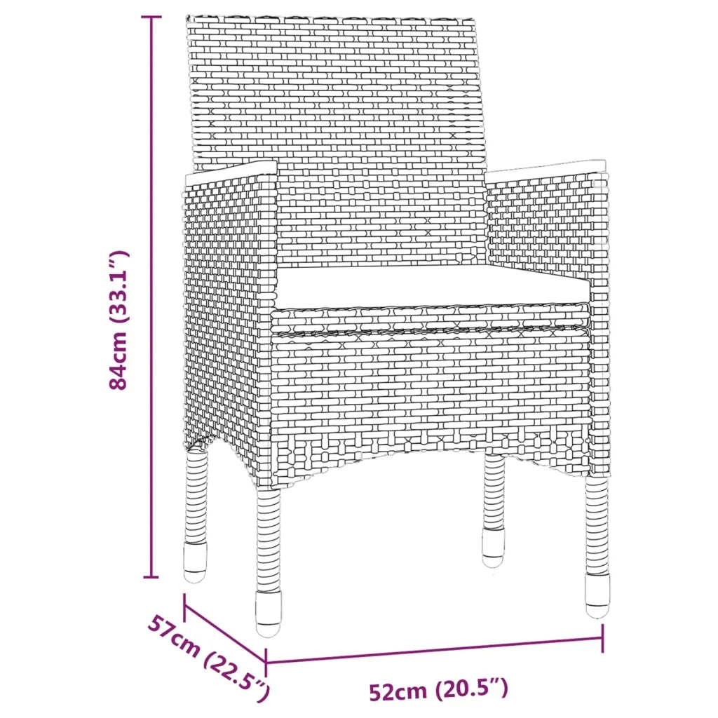 Set da Pranzo per Giardino 3 pz con Cuscini Grigio e Nero cod mxl 38737