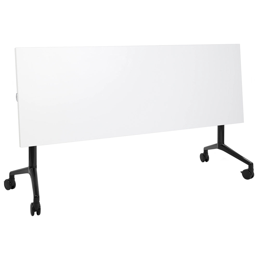 Scrivania rettangolare pieghevole con rotelle portatile con struttura in metallo bianco e nero 180 x 60 cm stile moderno