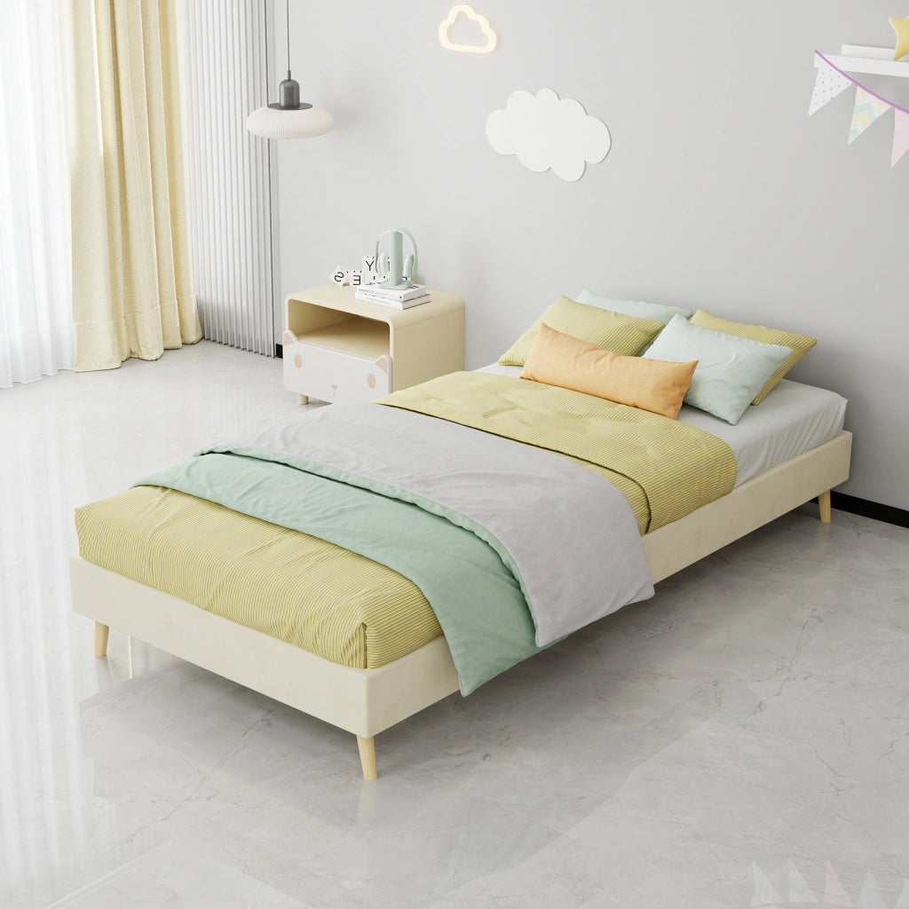 LETTO Moderno 90x200 cm Beige in Tessuto e Metallo