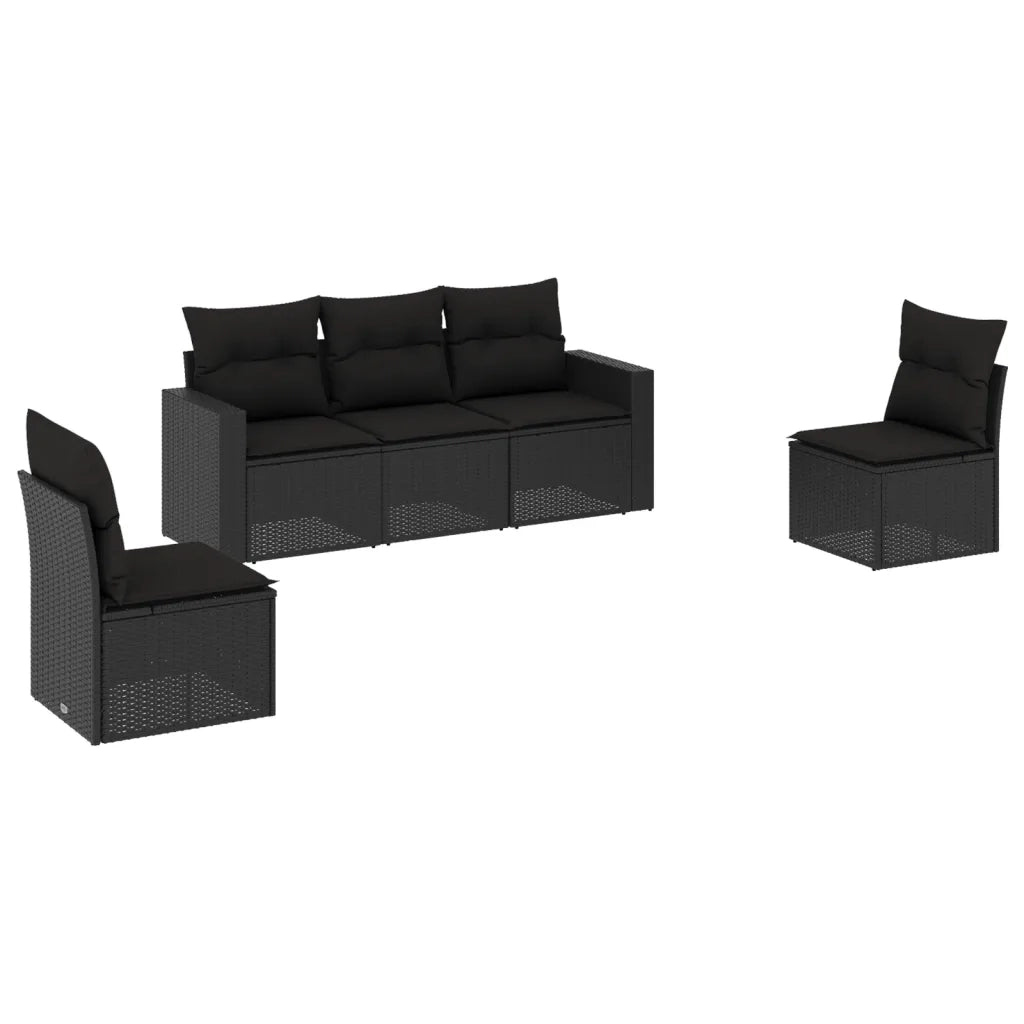 vidaXL Set Divani da Giardino 5 pz con Cuscini in Polyrattan Nero