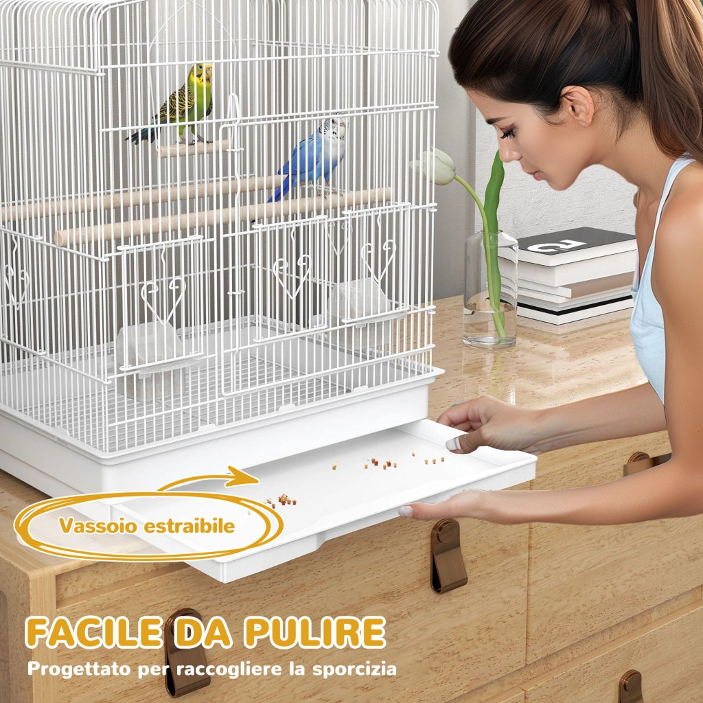 Gabbia per Uccelli ¨C Zephmum ¨C Bianco, Plastica, 5 Porte, Vassoio Estraibile