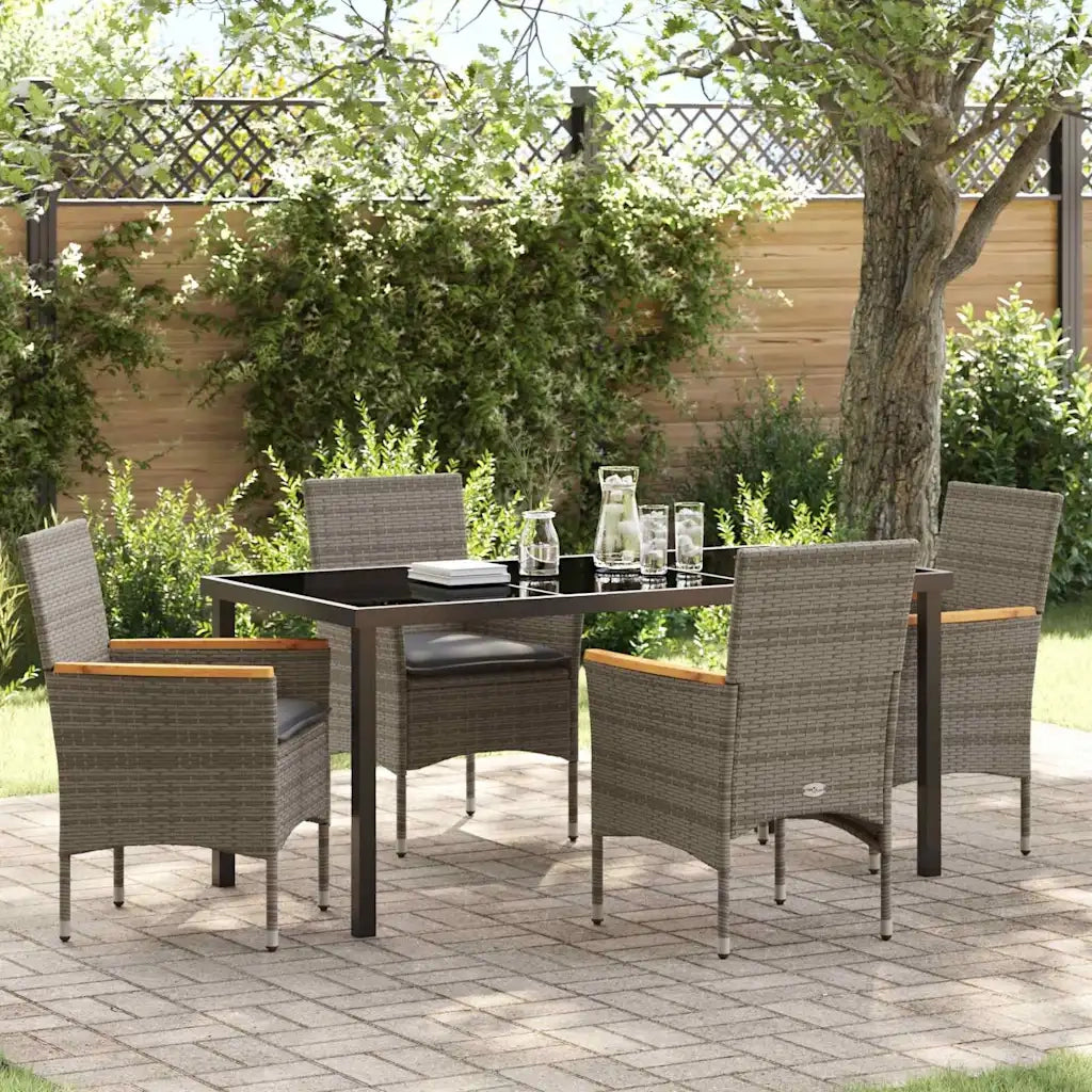 Set da Pranzo per Giardino con cuscino 5 pcs Grigio polyrattan