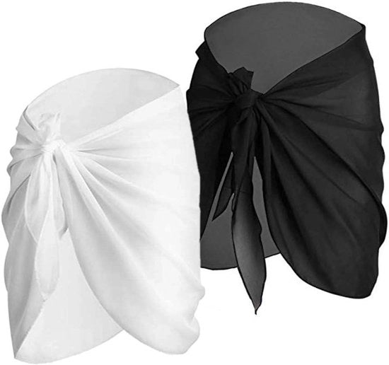 Set di 2 Sarong Chiffon per Bambine, Copertura per Bambino per il Mare, Sarong per Bambini, Abbigliamento per la Spiaggia, Copertura per Bambino, Abito per la Spiaggia, Set di 2, Nero + Bianco.