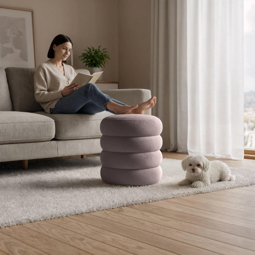 Pouf contenitore cilindrico in velluto 42 cm SNUGGO Rosa Polvere