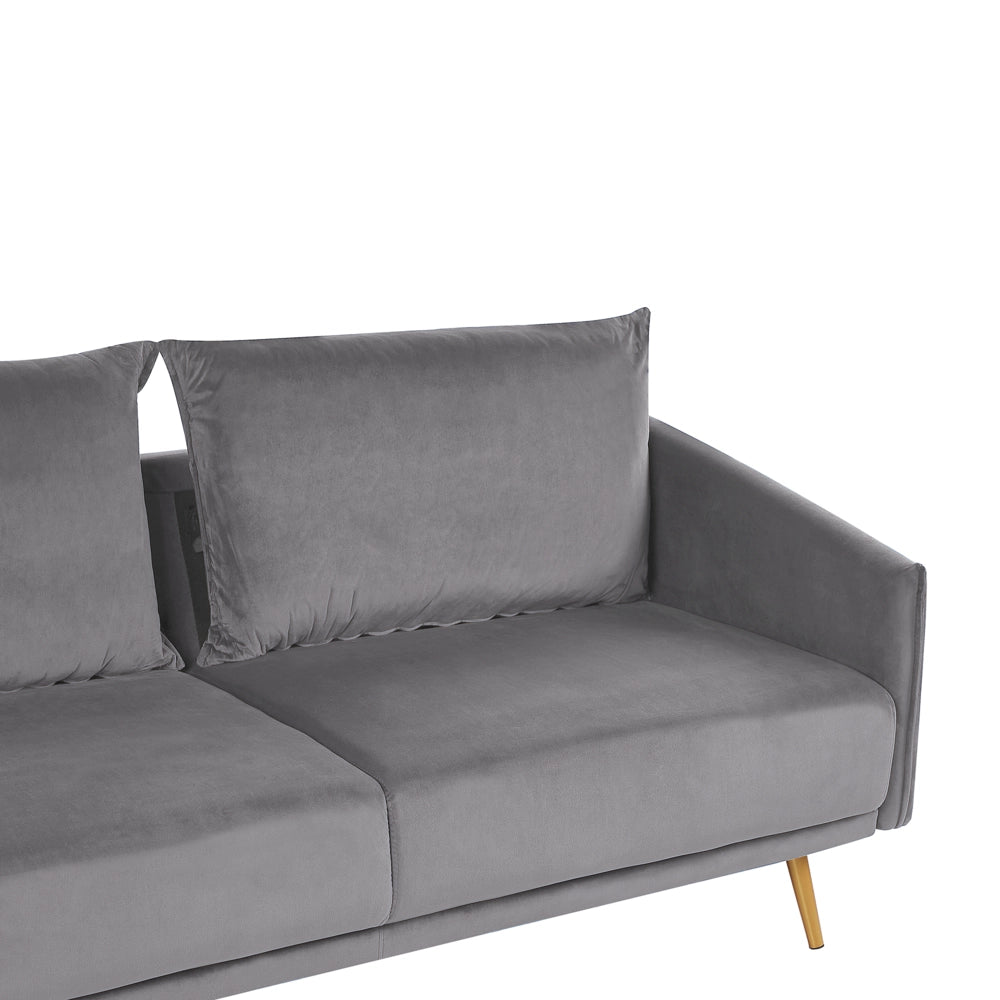 Set Soggiorno Cuscini Schienale Velluto Grigio Gambe In Metallo Dorato Retrò Glam