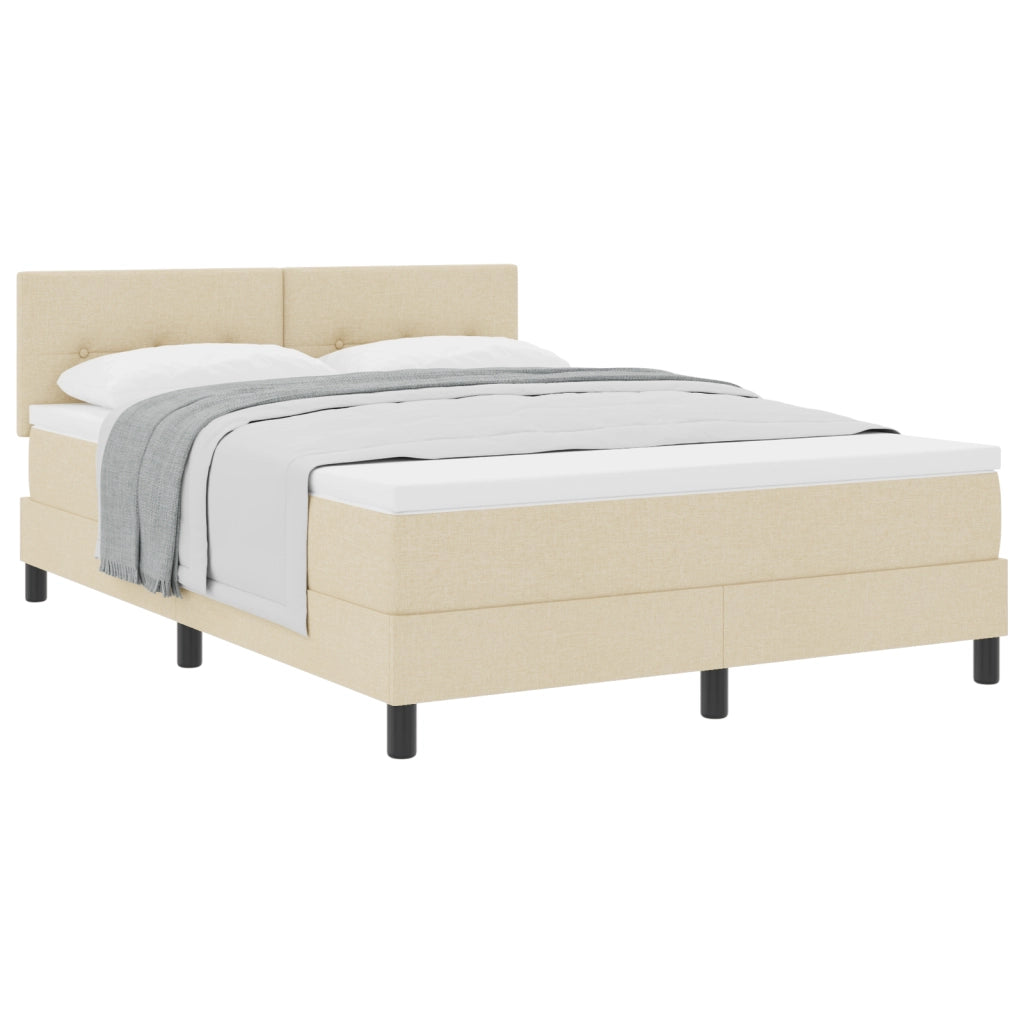 Letto con Rete a Molla e Materasso Crema 160x200 cm in Tessuto