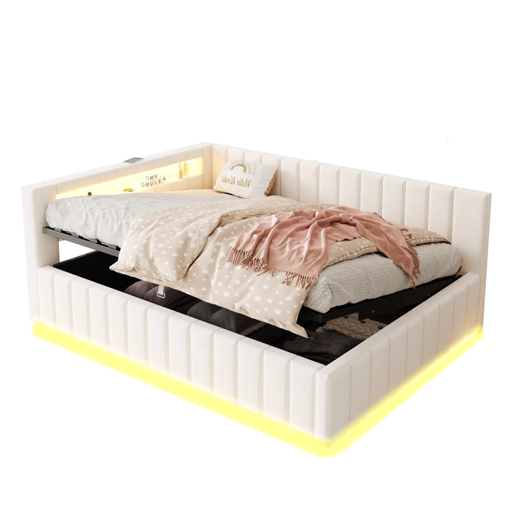 letto imbottito velluto beige 147 x 208;5 cm