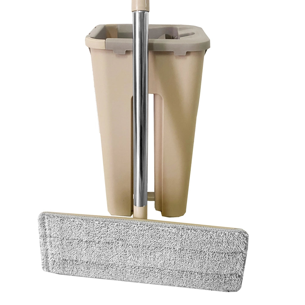 Mocio extra piatto con secchio strizzatore 4 Mop riutilizzabili in microfibra beige