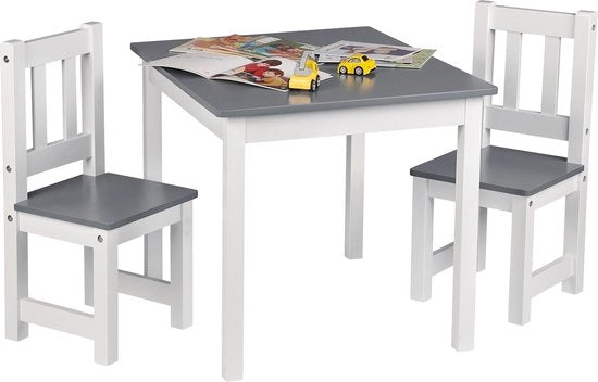 Tavolo per Bambini e 2 Sedie - Mobili per Bambini, Tavolo, Piccolo Tavolo - per Bambini di 1-3 anni - Legno - Grigio + Bianco