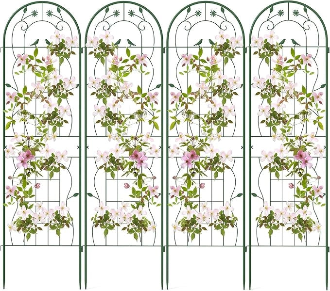 Traliccio da Giardino in Metallo 180 x 50 CM, 4 Pannello di Recinzione Antiruggine per Piante Rampicanti, Rose e Verdure, Decorazione Esterna per Giardino, Cortile, Patio (Verde)
