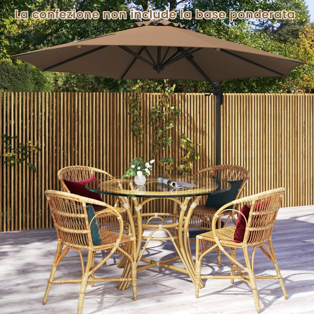 Ombrellone da esterno con base a forma di croce, Ombrellone con rotazione a 360¡ã per giardino e piscina e cortile Marrone-Ombrelloni