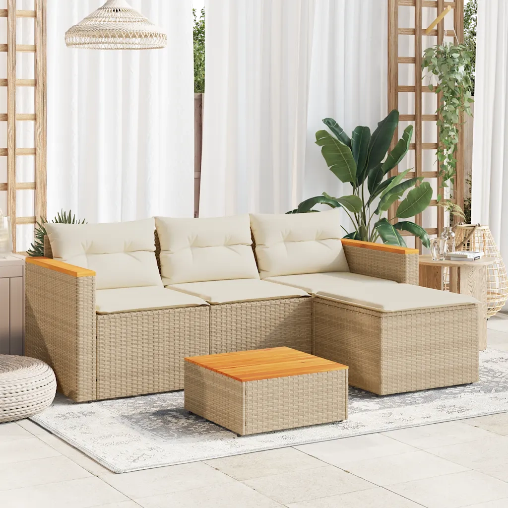 Set Divano da Giardino 3 pz | Set Salotto da Giardino con Cuscini Beige in Polyrattan