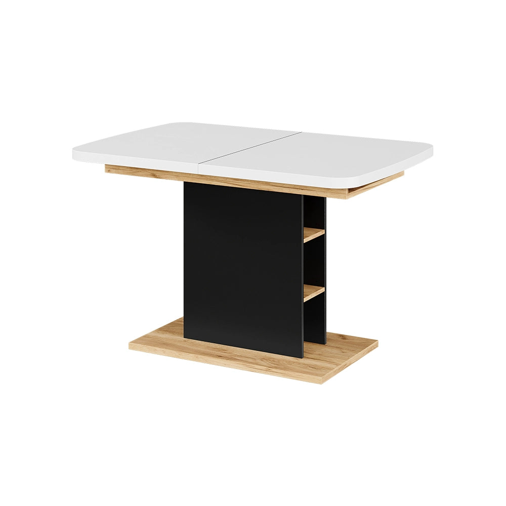 Vicco Tavolo da pranzo Estensibile Rovere bianco/nero/Goldkraft 120/160 x 80 cm con scomparti aperti