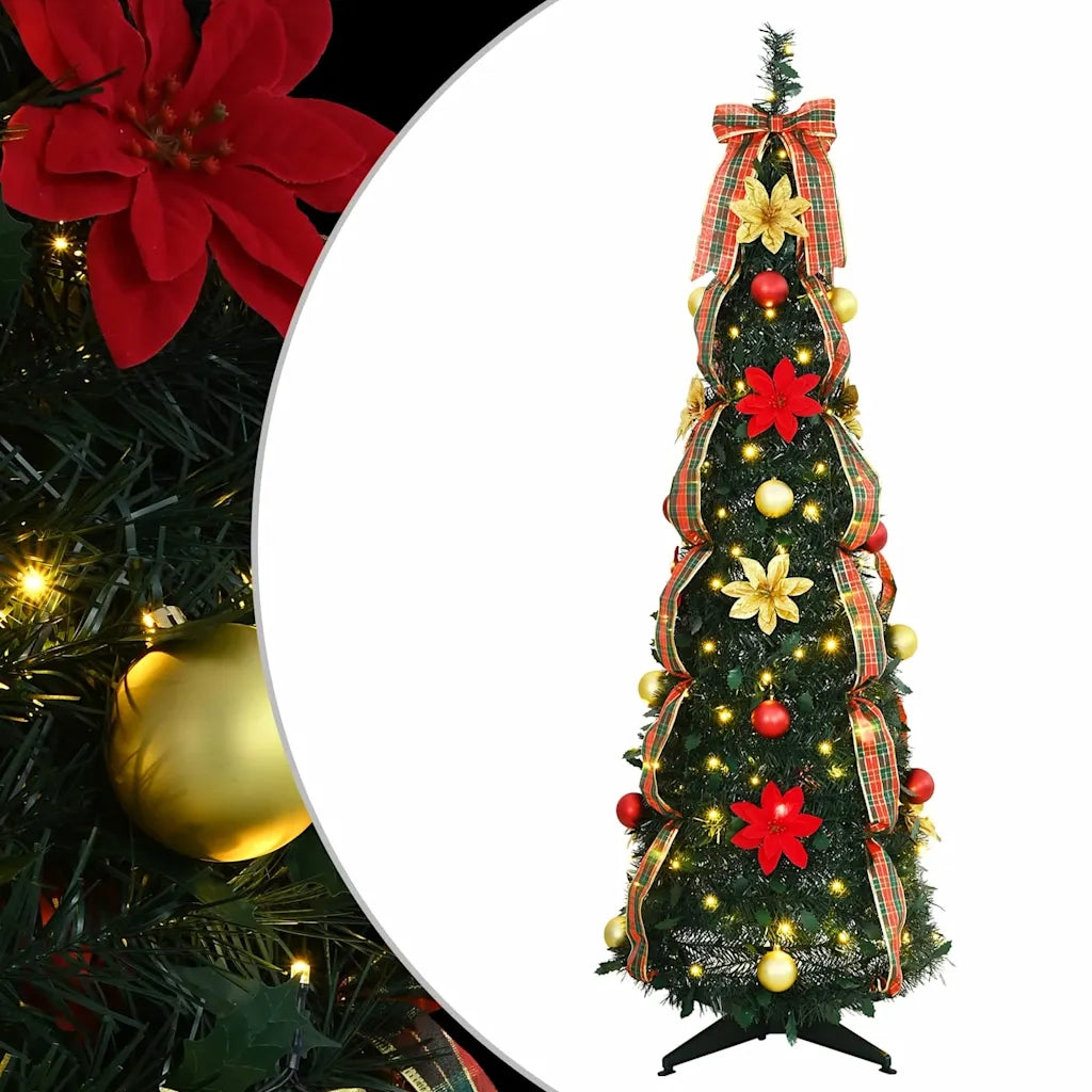 Albero di Natale | Decorazioni natalizie artificiale con 100 LED Verde 155 cm PVC