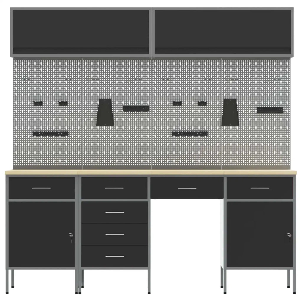 Set di mobili da lavoro con cassetto con blocco 10 pcs Nero 3321480