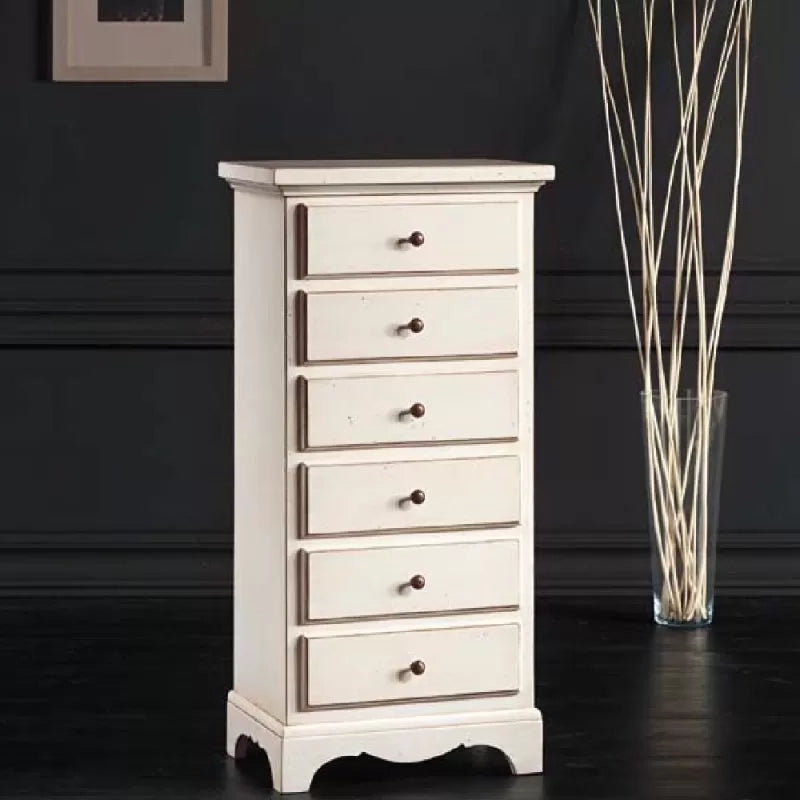 Cassettiera 6 cassetti in legno shabby chic bianco 50x35x105 (1526) - Mobili 2G